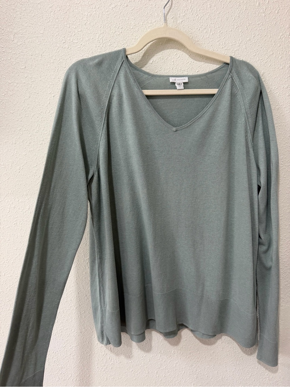 J. Jill Longsleeve Pullover V-Neck Sweater Silk‎ Cotton Womens L Sage Green